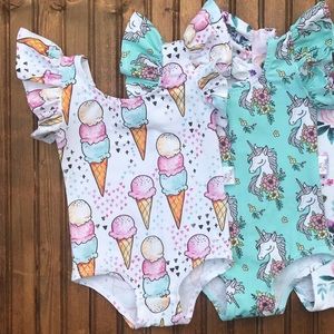 Girls Triple Ice Cream Flutter Sleeve Leotard